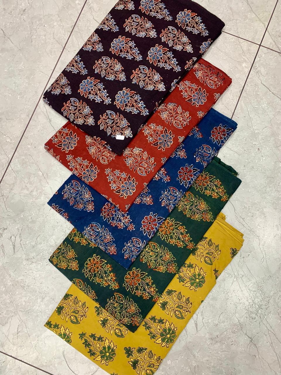 Ajrakh pure cotton handblock printed fabric using natural dyes and traditional printing techniques